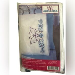 Fairway Needlecraft Embroidered Butterfly Pillowcase Template NWOT
